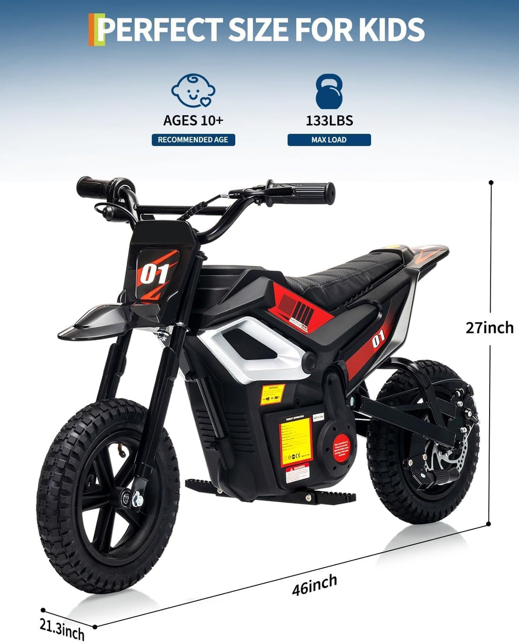 GarveeLife Electric Dirt Bike for Teens, 12' Fat Tire 350W Electric Motorcycle with 24V Battery, 14MPH Top Speed, 130 LBS Max Load, Mini Dirtbike for Kids, Mountain Off-Road Bike Fit Age 10+