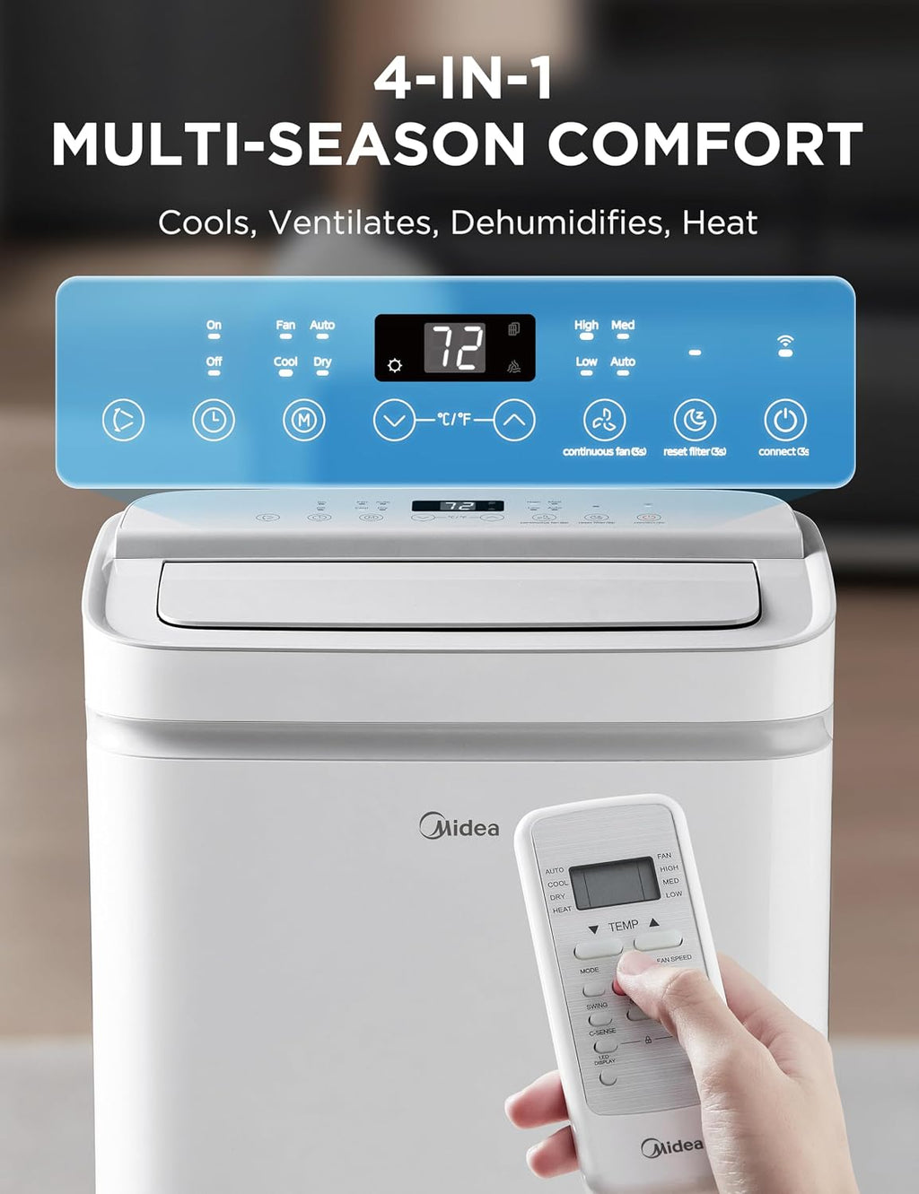 Midea 14,000 BTU ASHRAE (10,000 BTU SACC) Portable Air Conditioner, Cools up to 450 Sq.Ft., with Dehumidifier&Fan mode&Heat, Control with Remote, Amazon Alexa&Google Assistant, Easy-to-use and Instal