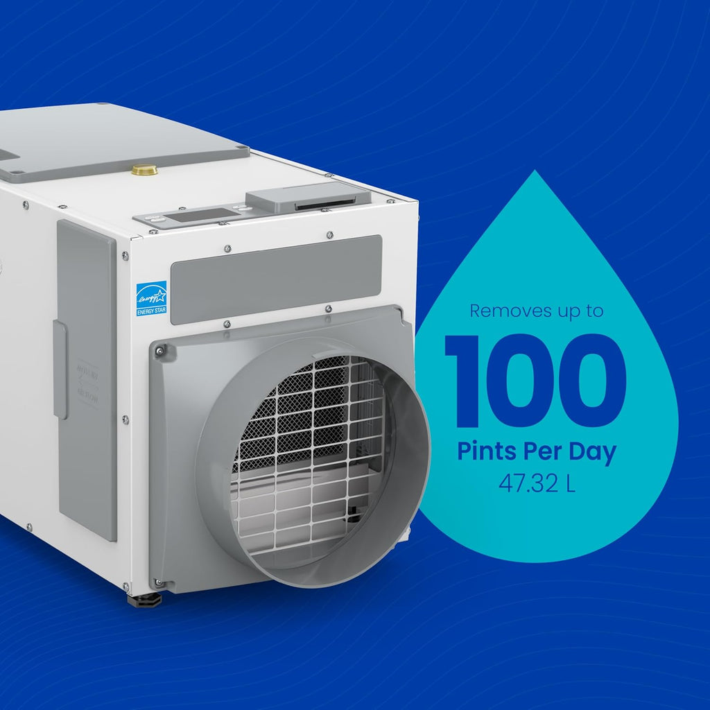 AprilAire E100 Whole House Dehumidifier for Basement & Crawl Space – 100-Pint High-Capacity Commercial Dehumidifier for Homes Up to 5,500 Sq. Ft. with Pump, Drain Hose, & Hanging Kit for DIY Install