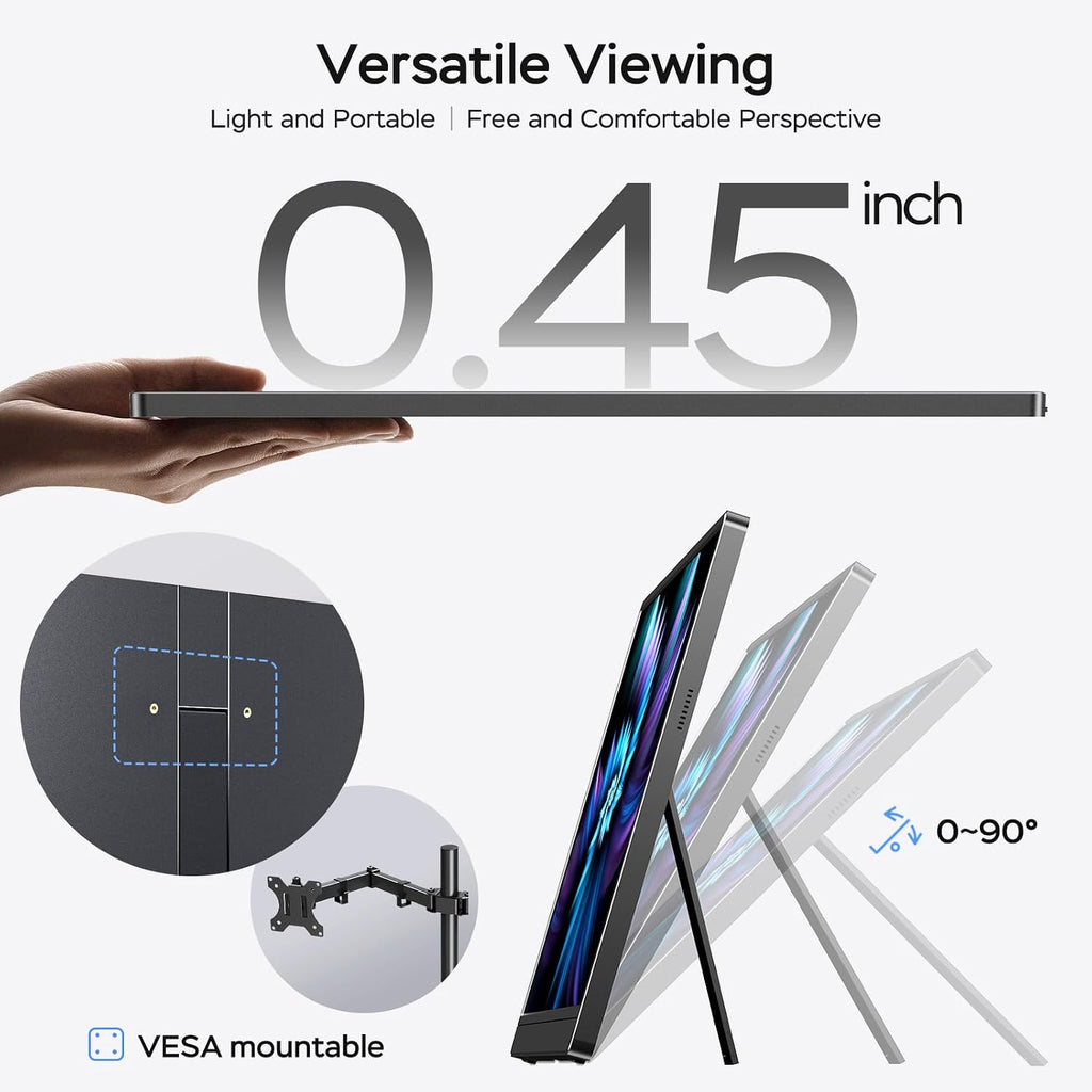 MNN 17.3' 2.5K Portable Monitor 165Hz 2560x1440 QHD, 100% sRGB IPS Gaming Monitor, USB-C & HDMI External Display with Kickstand, Slim Semi-Metal Travel Monitor for Laptop, Phone, PS5, Xbox