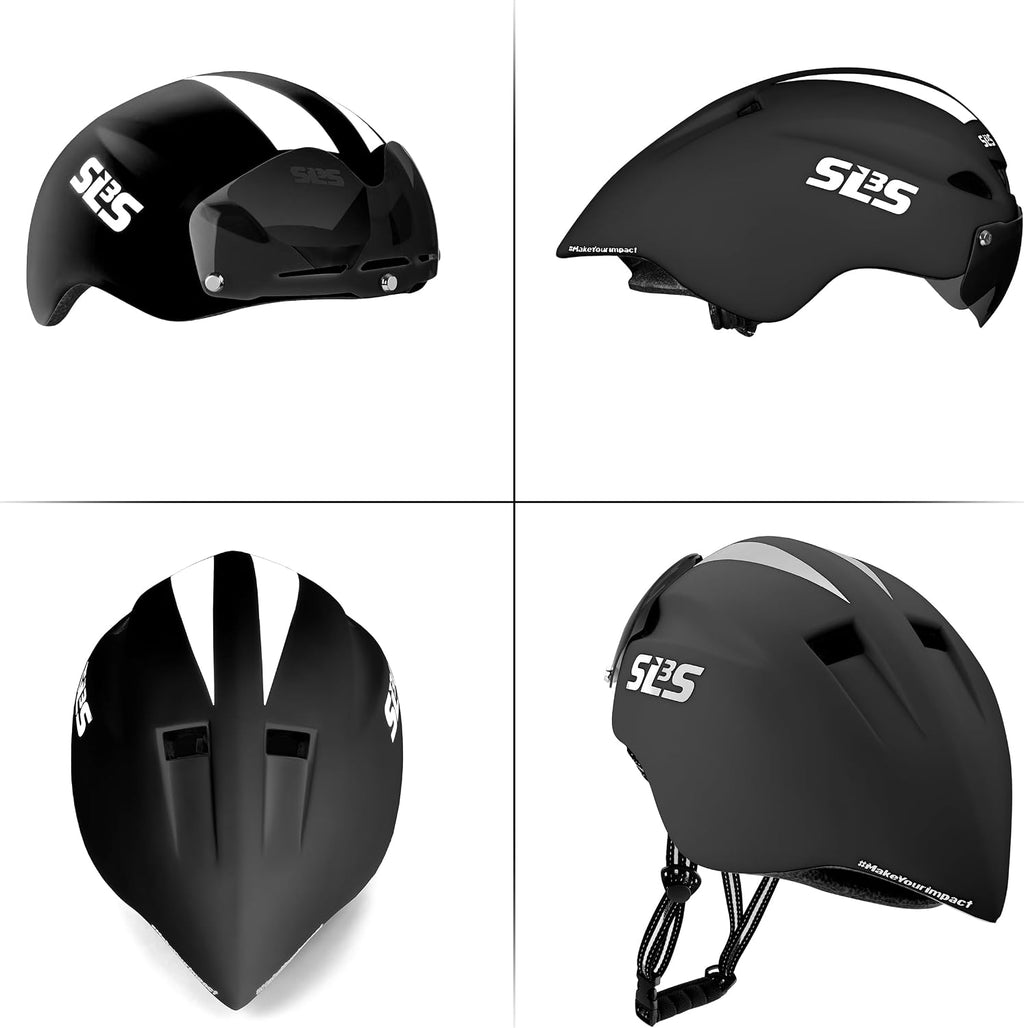 SLS3 Triathlon Helmet - Aero Bike Helmet with Removable Shield Visor Time Trial TT - Lightweight Aero Helmet Triathlon Road Cycling Helmets Men/Women - One Size 22-24 Inches