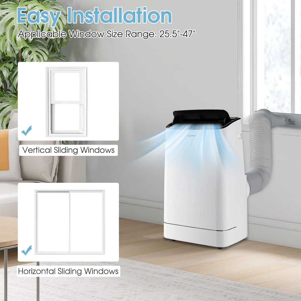COSTWAY 15000 BTU Portable Air Conditioner, with Heat, Auto Swing 4-in-1 AC Unit for Rooms up to 800 Sq.Ft, with Built-in Dehumidifier, 24H Timer, Remote Control/APP Control & Window Kit(15000 BTU)