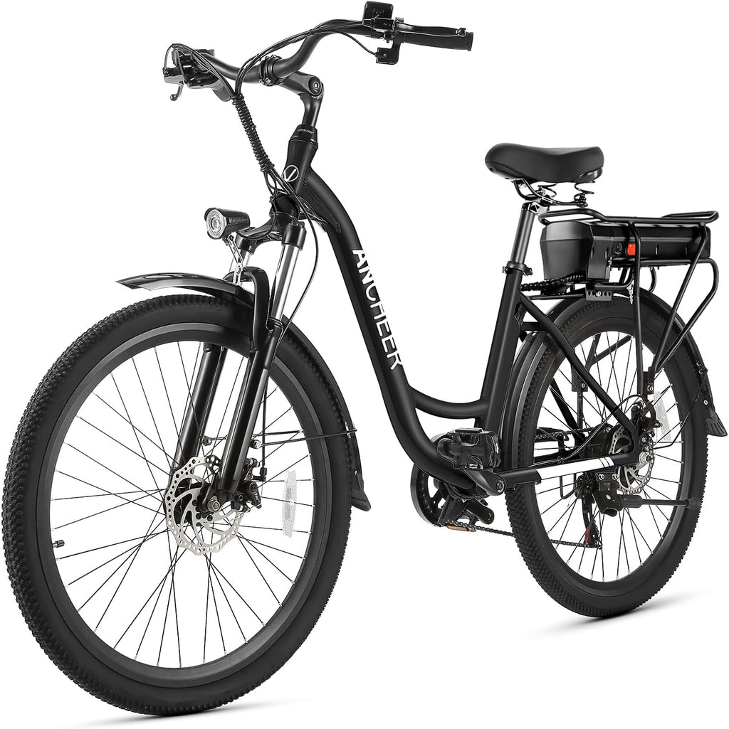 ANCHEER Electric Bike for Adults, 48V 500Wh EBike, UP to 60 Miles, Removable Battery, Fast-Charge, 26' Commuter Electric Bicycles, 7-Speed, LCD Digital Display, Suspension Fork, Cruise Control, UL2849