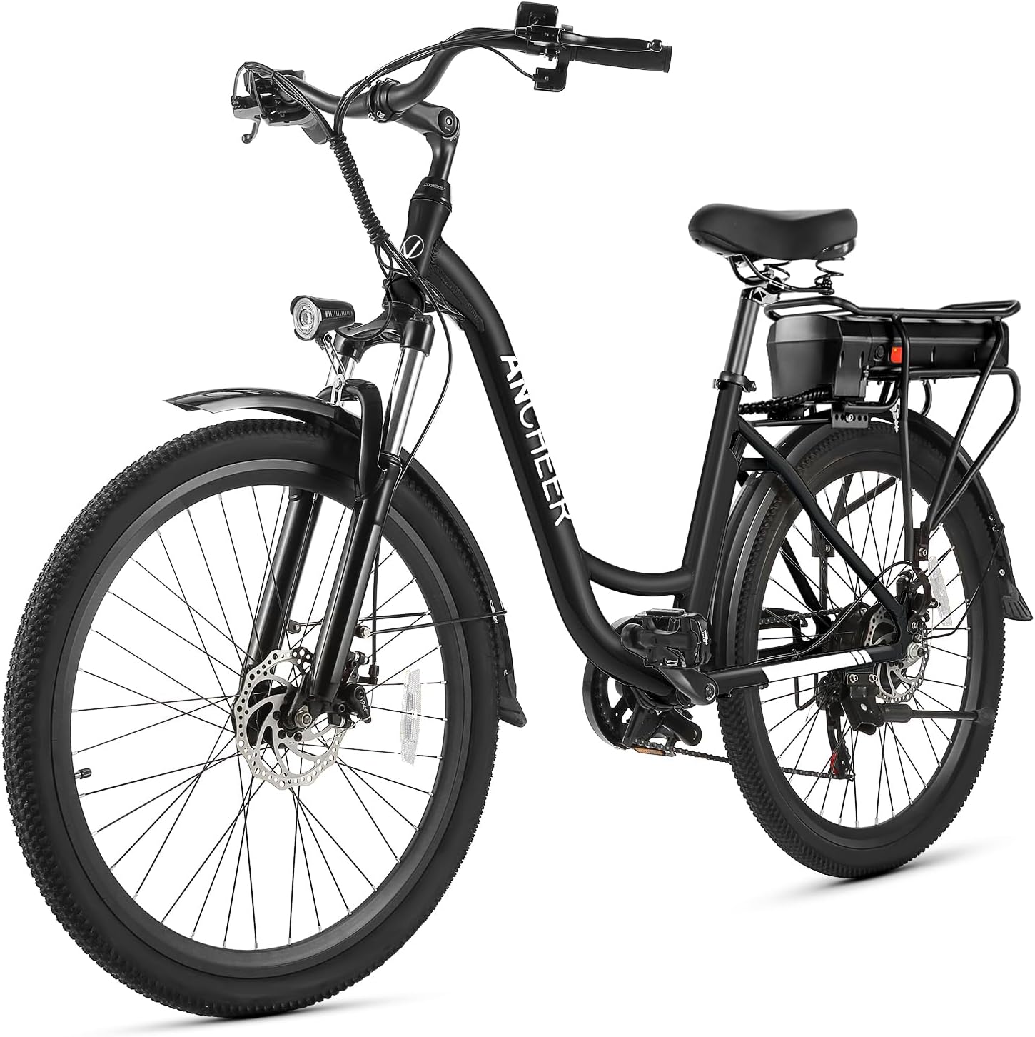ANCHEER Electric Bike for Adults, 48V 500Wh EBike, UP to 60 Miles, Removable Battery, Fast-Charge, 26' Commuter Electric Bicycles, 7-Speed, LCD Digital Display, Suspension Fork, Cruise Control, UL2849