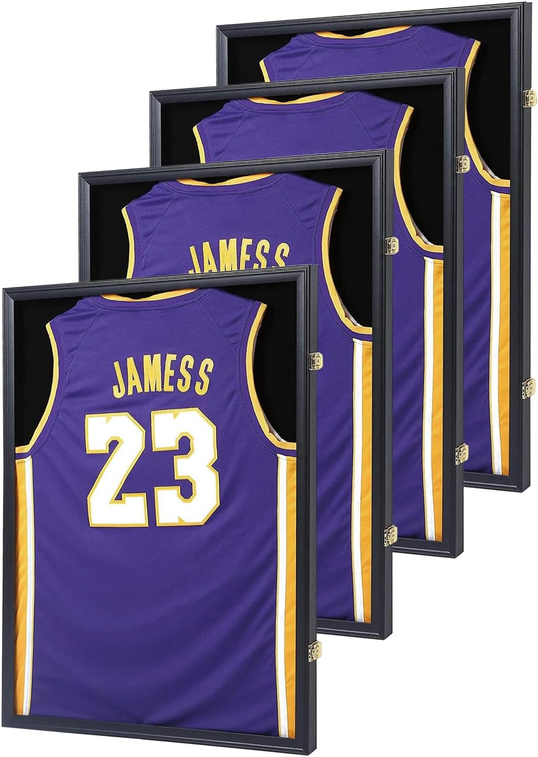 Jersey Frame Display Case 4 Pack, Large Lockable Shadow Box Sports Jersey Frame with UV Protection Acrylic and 2 Hanger for Baseball Basketball Football Soccer Hockey Shirt,Graduates Black