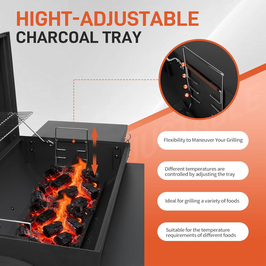 VINGLI Barrel Charcoal Grill with Offset Smoker, Built-in Lifting Carbon Mesh, Large Charcoal Barbecue Smoker Grill Combo for Outdoor Backyard Patio Camping Parties 52 × 20 × 44 inch