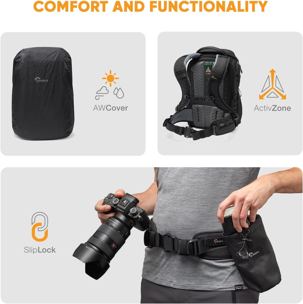 Lowepro ProTactic BP 350 AW III Camera Backpack, 4-point Access, Professional Camera Bag, DSLR/Drones/Mirrorless, Up to 14' Laptop, Rain Cover, for Photographer,Videographer, Volume 17L