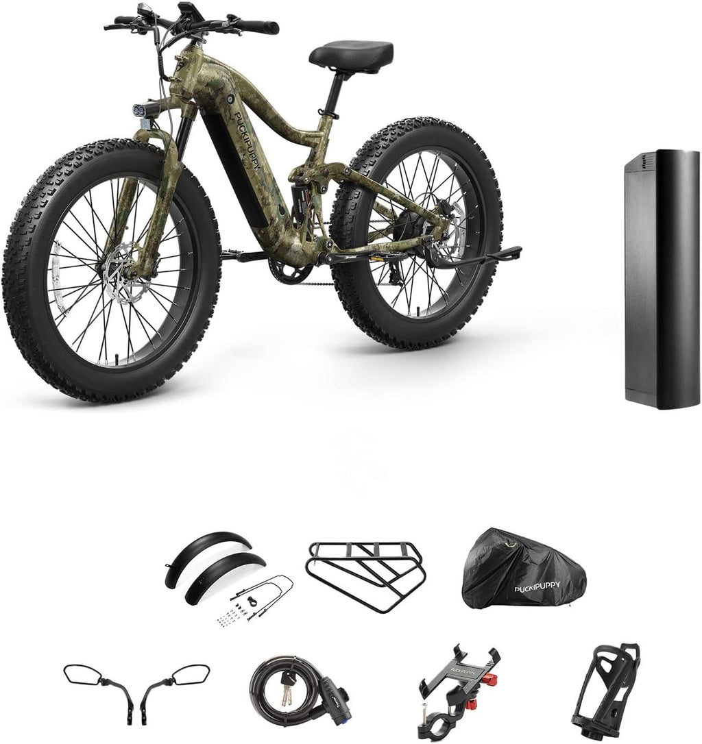 PUCKIPUPPY Boxer Electric Bike for Adults, 48V 20Ah Battery and Extra 15Ah Battery, 140Miles Range+