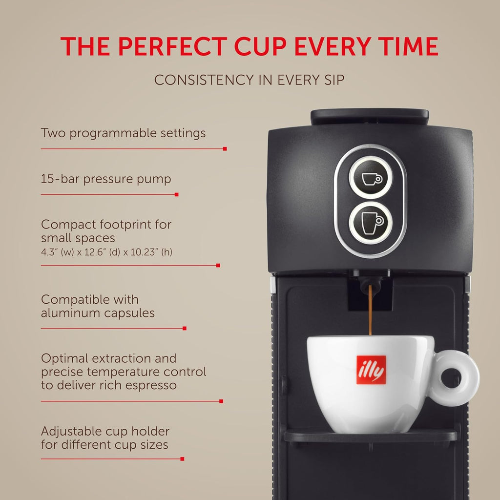 illy Easy Espresso Machine, Single Serve Coffee Machine for Nespresso Original Line Capsules, Single Cup Espresso Maker (Black)