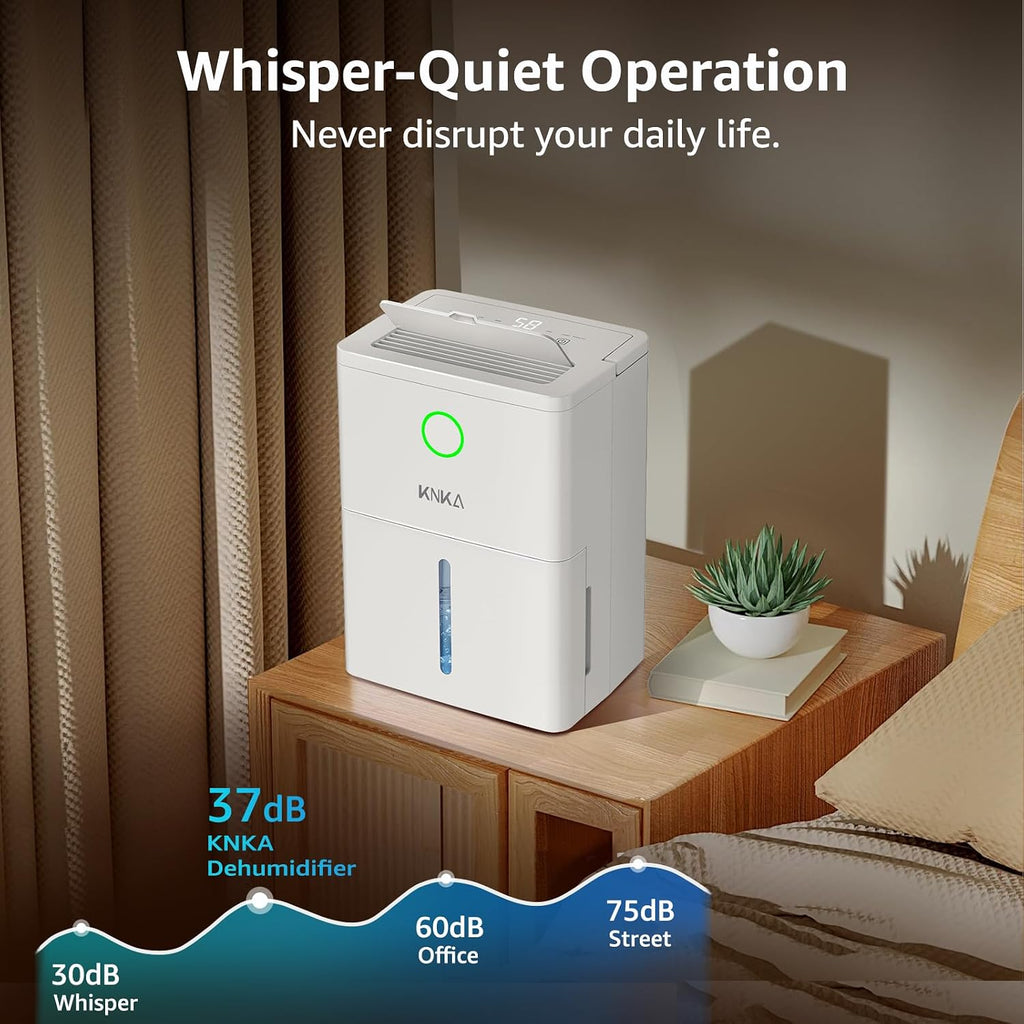 KNKA 19 Pint Quiet Dehumidifier with Drain Hose, 1300 Sq.ft Dehumidifiers for Home, Smart Humidity Control & Display, 24H Timer, Washable Filter, Idea for Bathroom Basement Bedroom RV Large Room