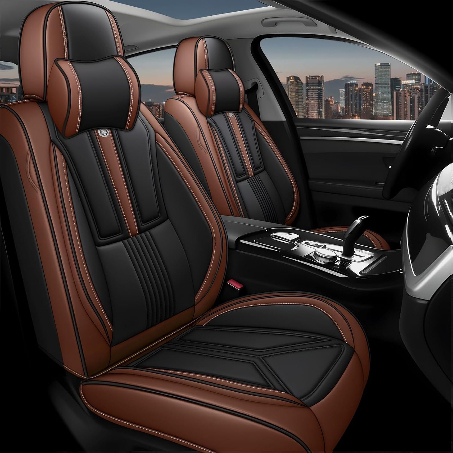 Arazi Car Seat Covers Full Set for Toyota Prius 2001-2025, Nappa Leather Seat Cover Full Coverage Waterproof Seat Protector (Black&Brown,5 Seats Luxury)