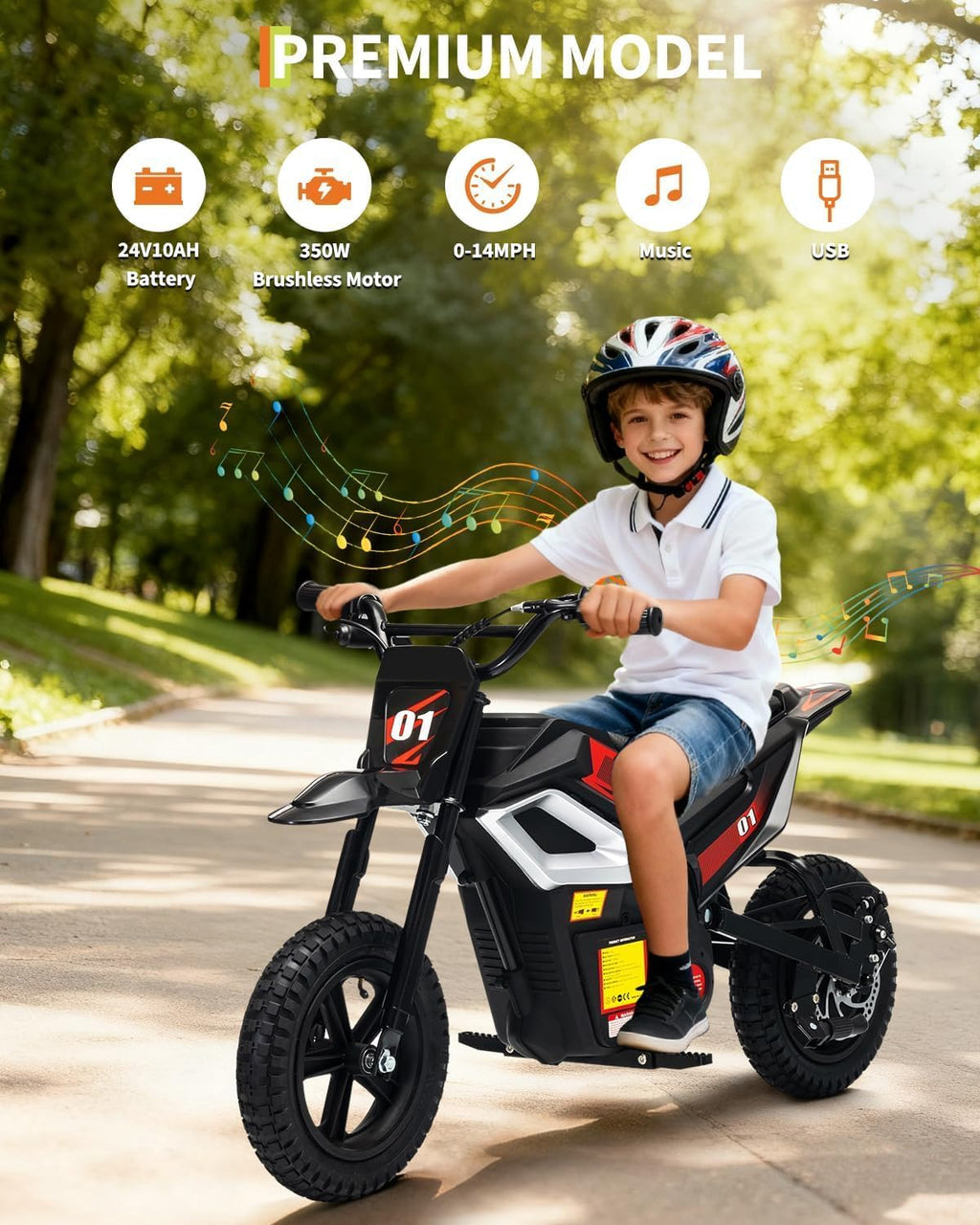 GarveeLife Electric Dirt Bike for Teens, 12' Fat Tire 350W Electric Motorcycle with 24V Battery, 14MPH Top Speed, 130 LBS Max Load, Mini Dirtbike for Kids, Mountain Off-Road Bike Fit Age 10+