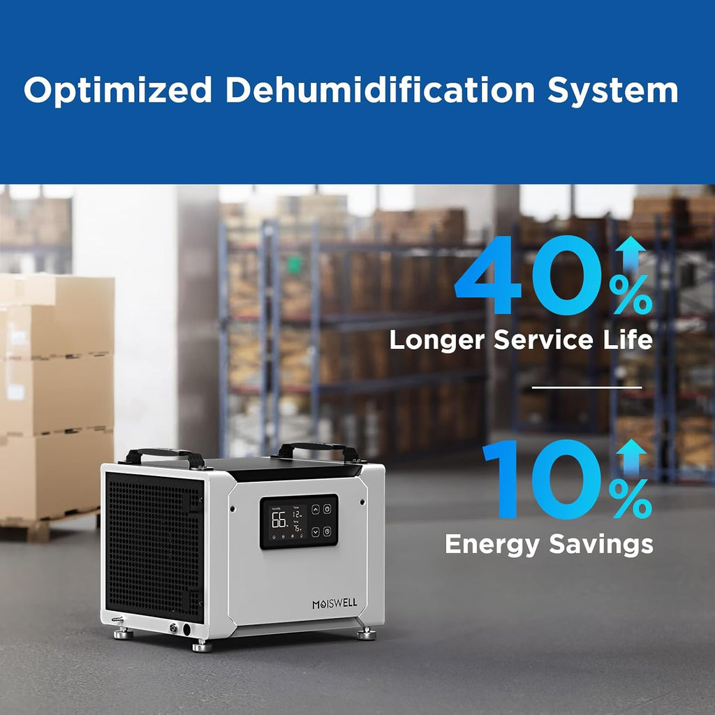 70 Pints Commercial Dehumidifier with Pump, Portable Crawl Space Dehumidifiers for Basement and Home, Energy Star Efficient Certified, Automatic Defrost | MOISWELL Defender ME-7S
