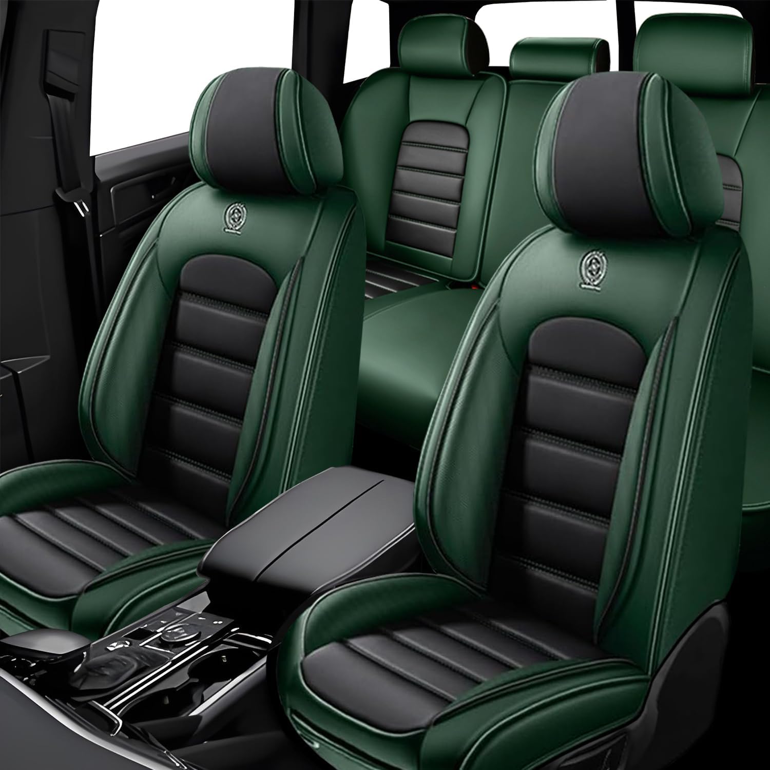 5PCS Leather Pickup Trucks Seat Covers for 2007-2025 2026 Chevy Silverado 2500 HD,Non-Slip Vehicle Car Seat Covers,Airbag Compatible Car Seat Cushion Protectors(Standard,Black+Green)