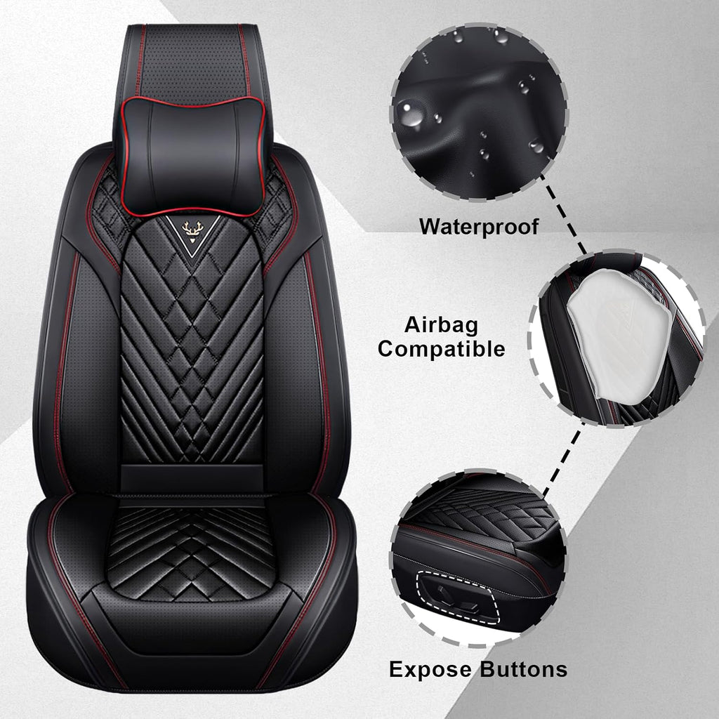 Dodge Ram Truck Seat Covers Custom for 2002-2026 1500 2002-2026 2500/3500 Crew Double Mega Quad Cab Bighorn Laramie Tradesman Classic Front Seat Covers Protectors(Luxury 2 Seats/Black Red)
