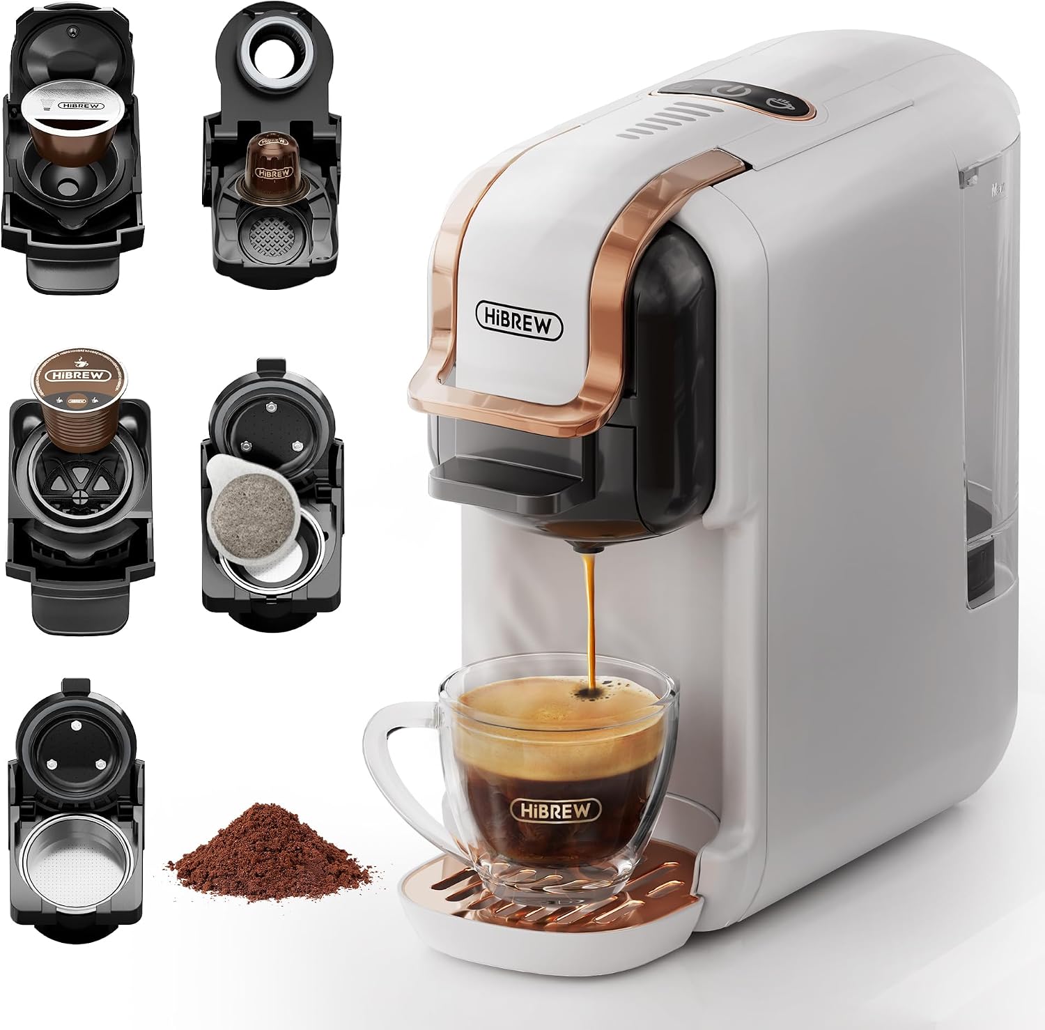 HIBREW H2B 5-in-1 Pod Coffee Maker - Compatible With 4 Coffee Capsule as Well as Espresso Powder, Makes Iced Coffee, Espresso, Cappuccino, Long Black. Hotel Kitchen Coffee Machine
