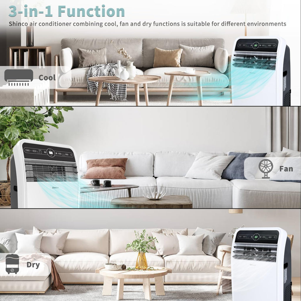 Shinco 12,000 BTU Portable Air Conditioner, Portable AC Unit with Built-in Cool, Dehumidifier&Fan Modes for Room up to 400 sq.ft, Room Air Conditioner with Remote Control, 24 Hour Timer