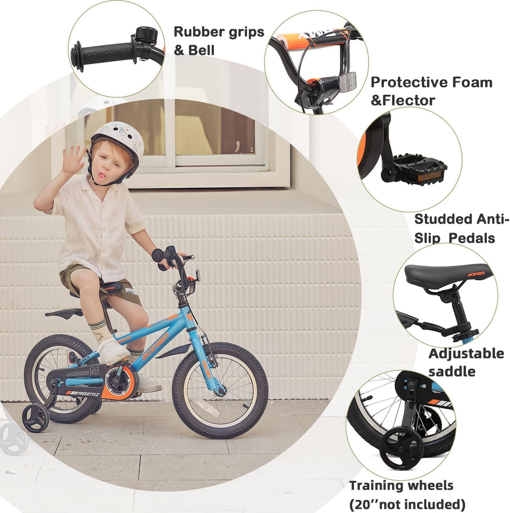ACEGER Kids Bike for Ages 2-12 Years Old Boys Girls and Toddler, 12 14 16 18 Inch Children Bicycle with Training Wheels, 20 Inch Bike with Kickstand, Multiple Colors.