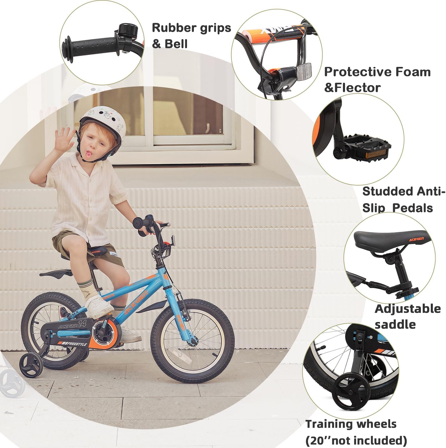ACEGER Kids Bike for Ages 2-12 Years Old Boys Girls and Toddler, 12 14 16 18 Inch Children Bicycle with Training Wheels, 20 Inch Bike with Kickstand, Multiple Colors.