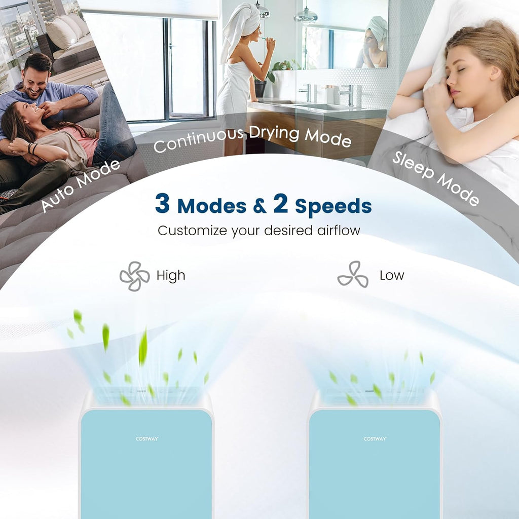 COSTWAY 2500 Sq. Ft Dehumidifier for Basement, 32 Pints Portable Quiet Dehumidifier for Bedroom Bathroom with Sleep Mode, 24H Timer, Auto Shut Off, Auto Defrost & Drain Hose (Navy)