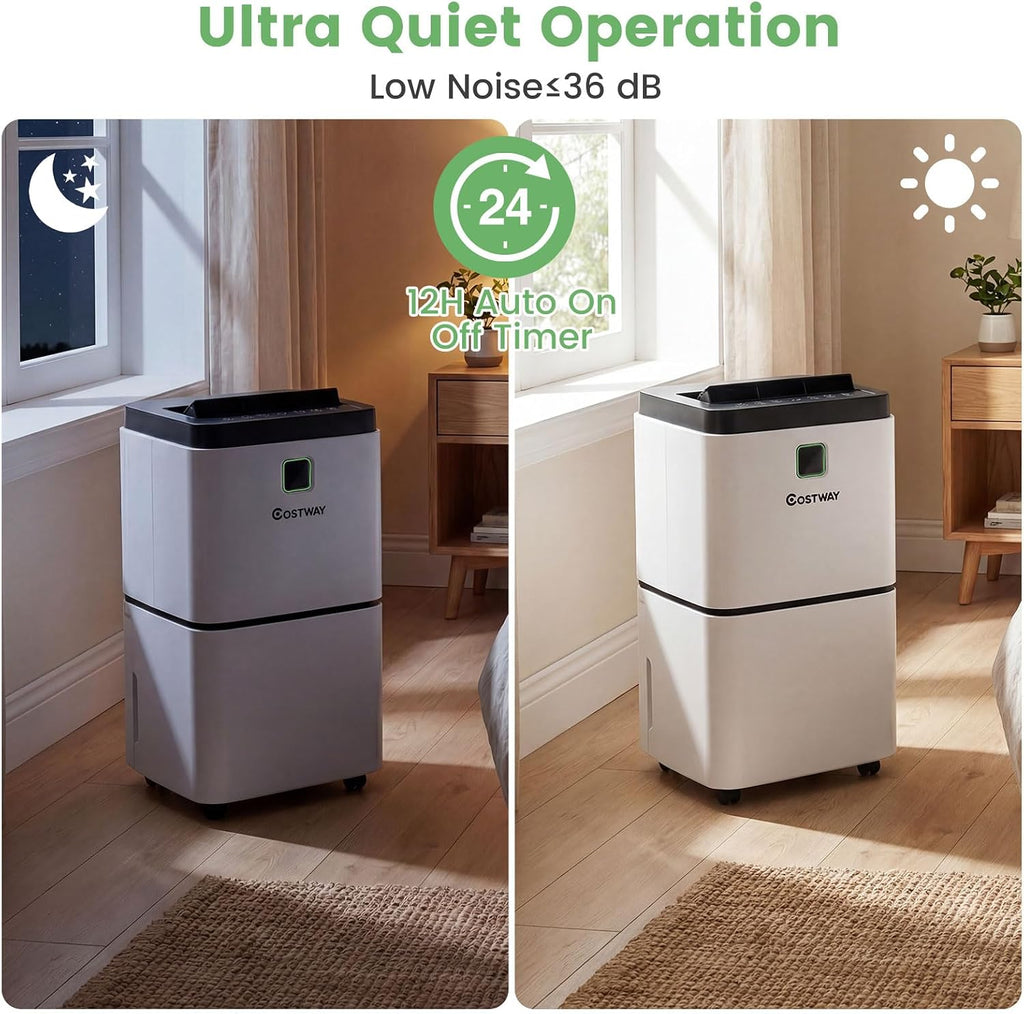 COSTWAY Dehumidifier for Large Room & Basements, 1500 Sq. Ft Portable 30 Pints Dehumidifier with 3 Color LED Light, 3 Modes, 2 Speeds, 12H Timer, Auto or Manual Drainage