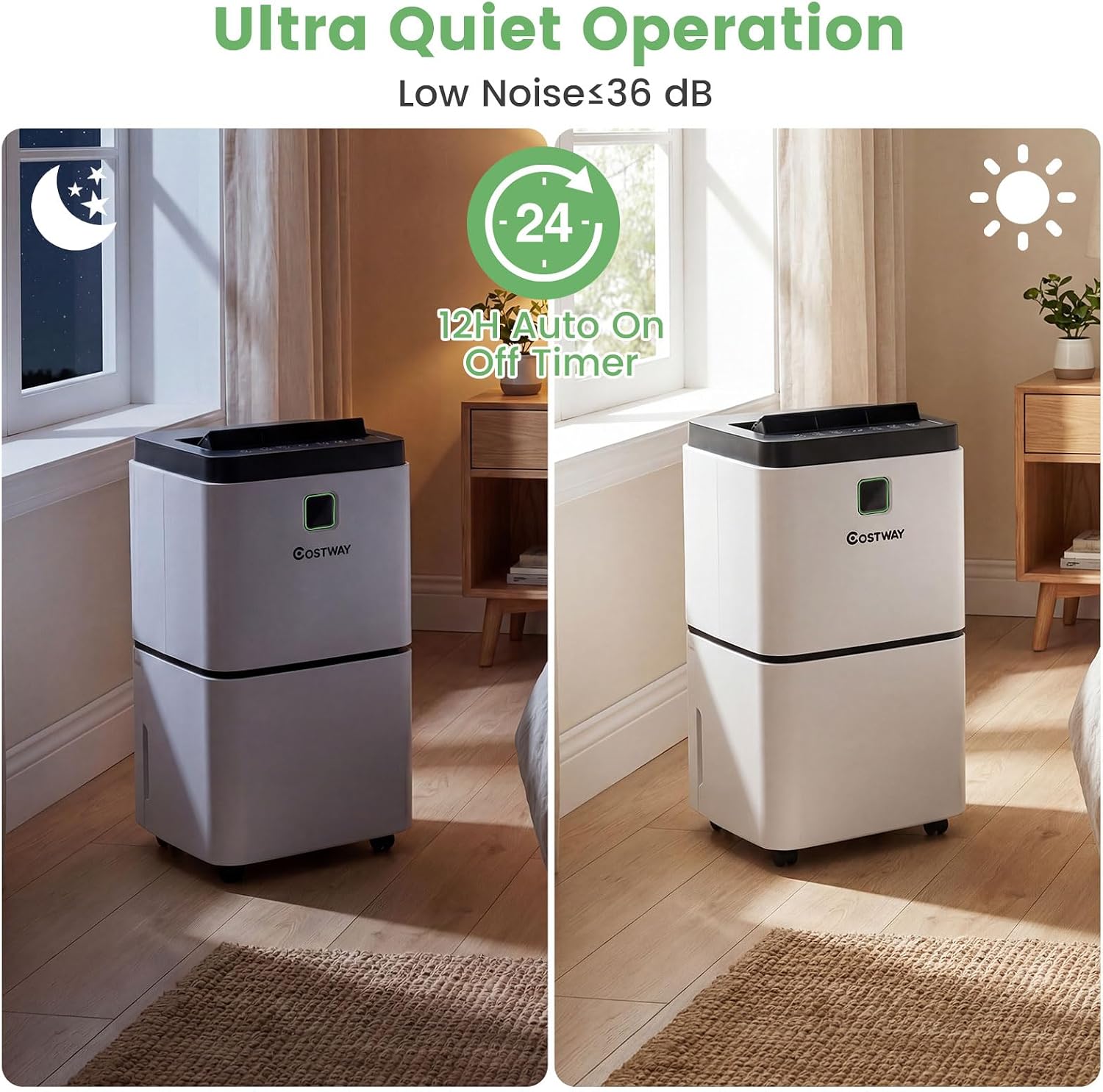 COSTWAY Dehumidifier for Large Room & Basements, 1500 Sq. Ft Portable 30 Pints Dehumidifier with 3 Color LED Light, 3 Modes, 2 Speeds, 12H Timer, Auto or Manual Drainage