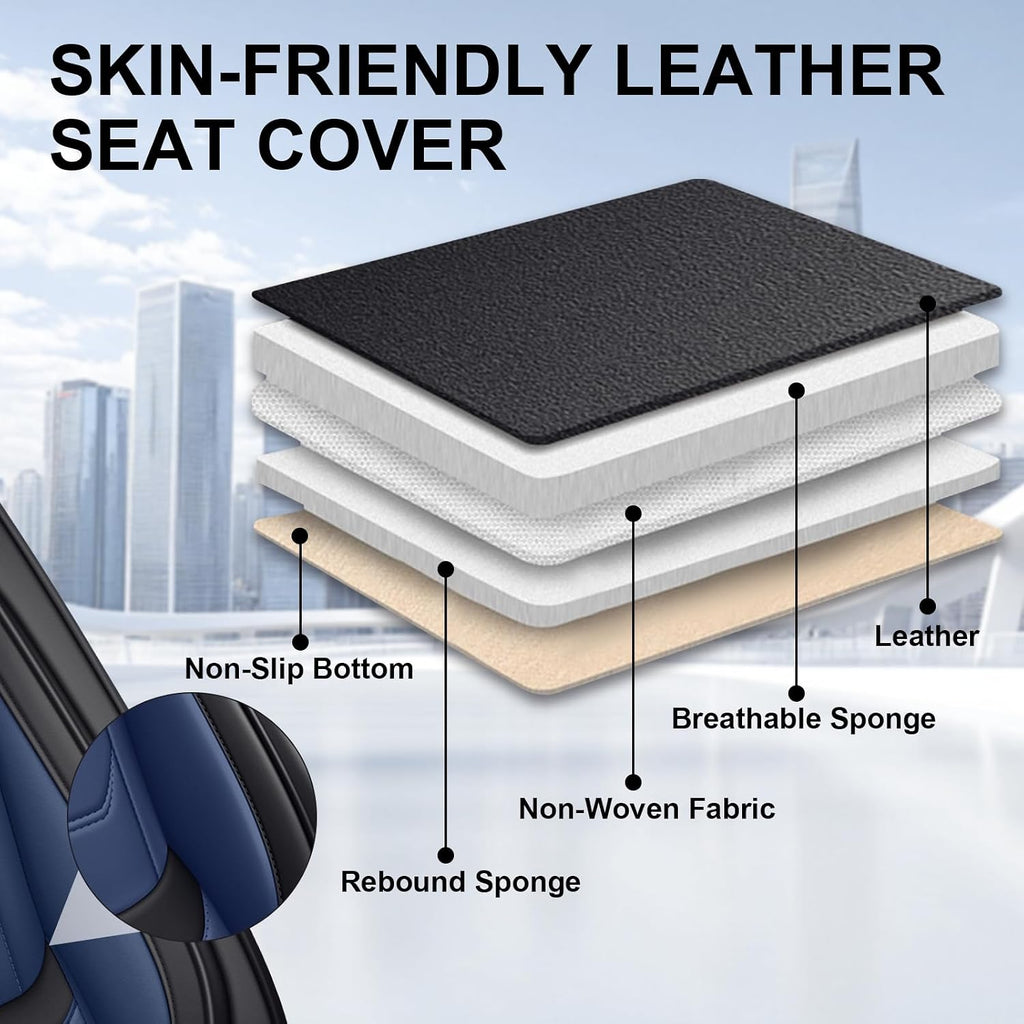 DHAEY Car Seat Covers for Buick Encore GX 2020-2026, Family Seat Covers, Nappa Leather, Wear-Resistant, Anti-Slip, Waterproof, 5PCS Full Set, Black Blue