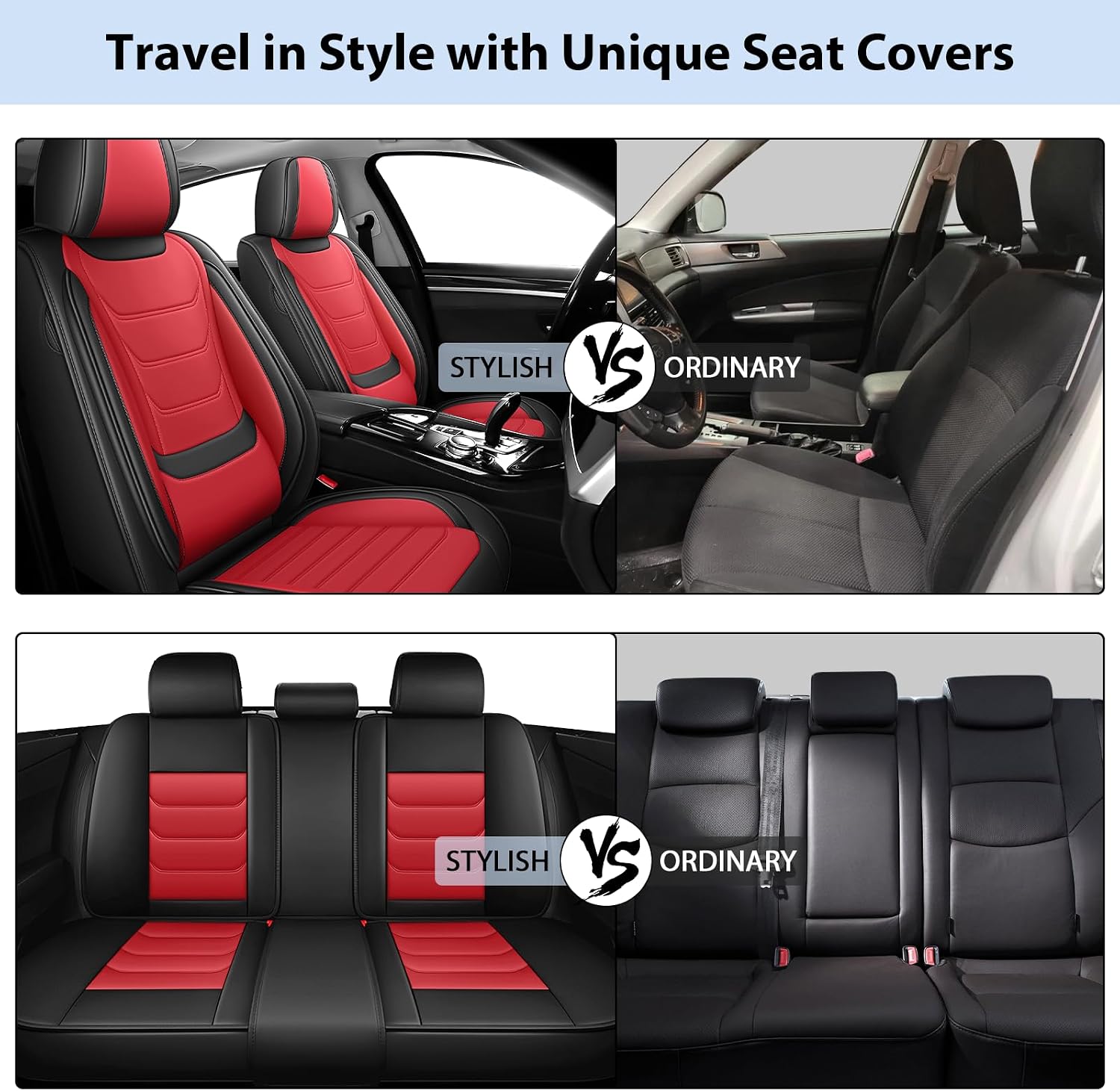 Fit for Jeep Gladiator 2020-2025 Custom Seat Covers, PU Leather Car Seat Covers, Full Coverage Protection, Thick Cushioning Seat Protectors(Standard Front Row/Black Red)