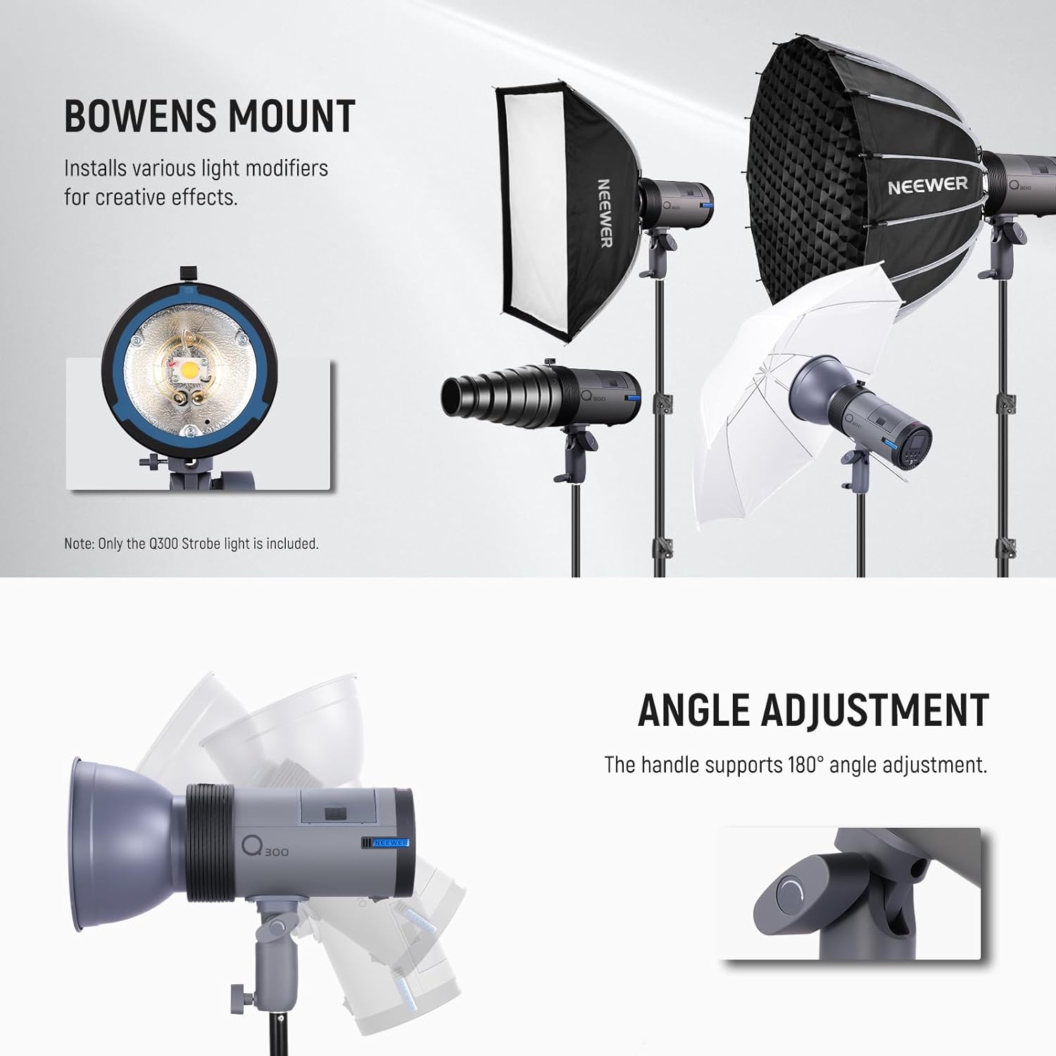 NEEWER Q300 300Ws 2.4G Outdoor Studio Flash with Q Compact Wireless Trigger, 7800mAh Li ion Battery Powered Strobe Light Photography Cordless Monolight with 1000 Full Power Flash 0.4-2.5s Recycle