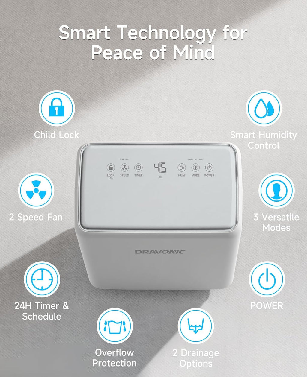 2000 Sq. Ft Dehumidifier for Basement, 30 Pint Dehumidifiers for Home, Bedroom and Bathroom, 3 Modes Dehumidifier with Drain Hose, Smart Humidity Control, 24H Timer (White and Gray)