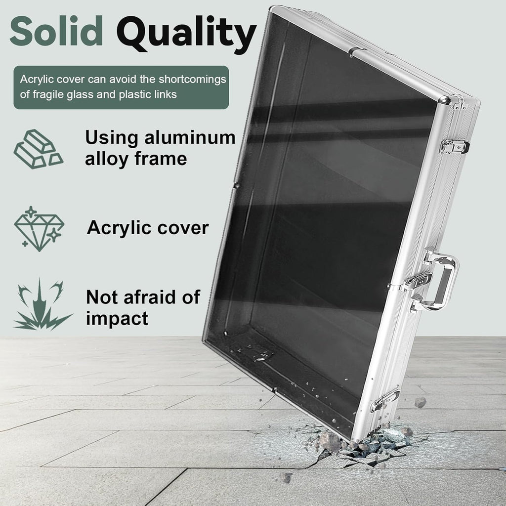 34 in X 22 in Silver Card Show Display Case Large Aluminum, Trading Card Display Case Suitable for Sports Card/TCG/Jewelry Collection, 1-Year Coverage