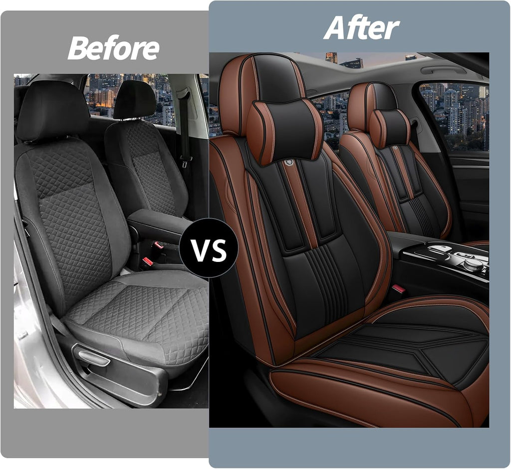 Arazi Front Seat Covers for Toyota Prius 2001-2025, Nappa Leather Seat Cover Full Coverage Waterproof Car Seat Protector (Black&Brown,2 Seats Luxury)