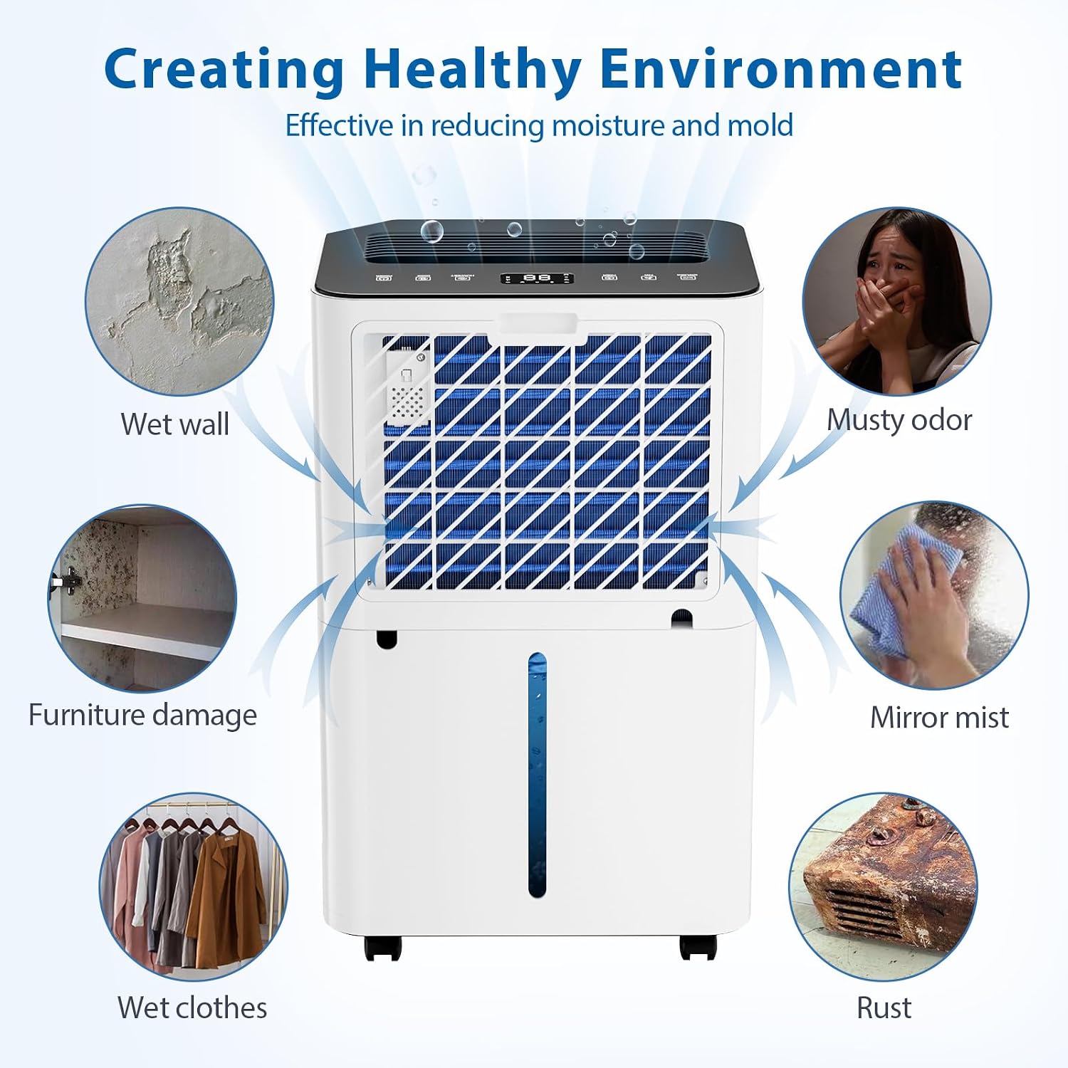FreAire 4,500 Sq. Ft. Dehumidifier for Basement Large Room | Humidity Control | 50 Pint Dehumidifiers with Auto or Manual Drainage for Home Bathroom | 24H Timer | 3 Operation Modes | Safe Lock White