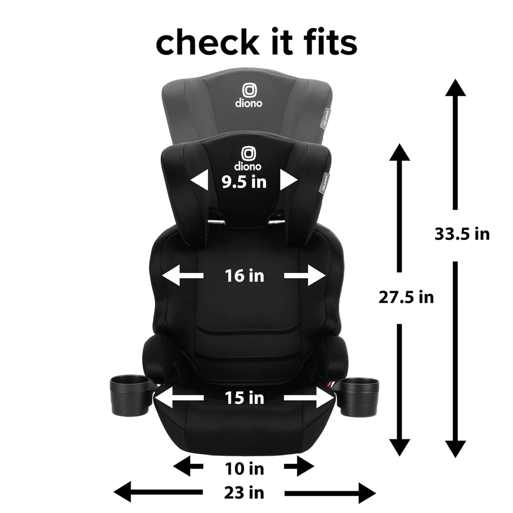 Diono Everett NXT High Back Booster Car Seat with Rigid Latch, Lightweight Slim Fit Design, 8 Years 1 Booster Seat, Black