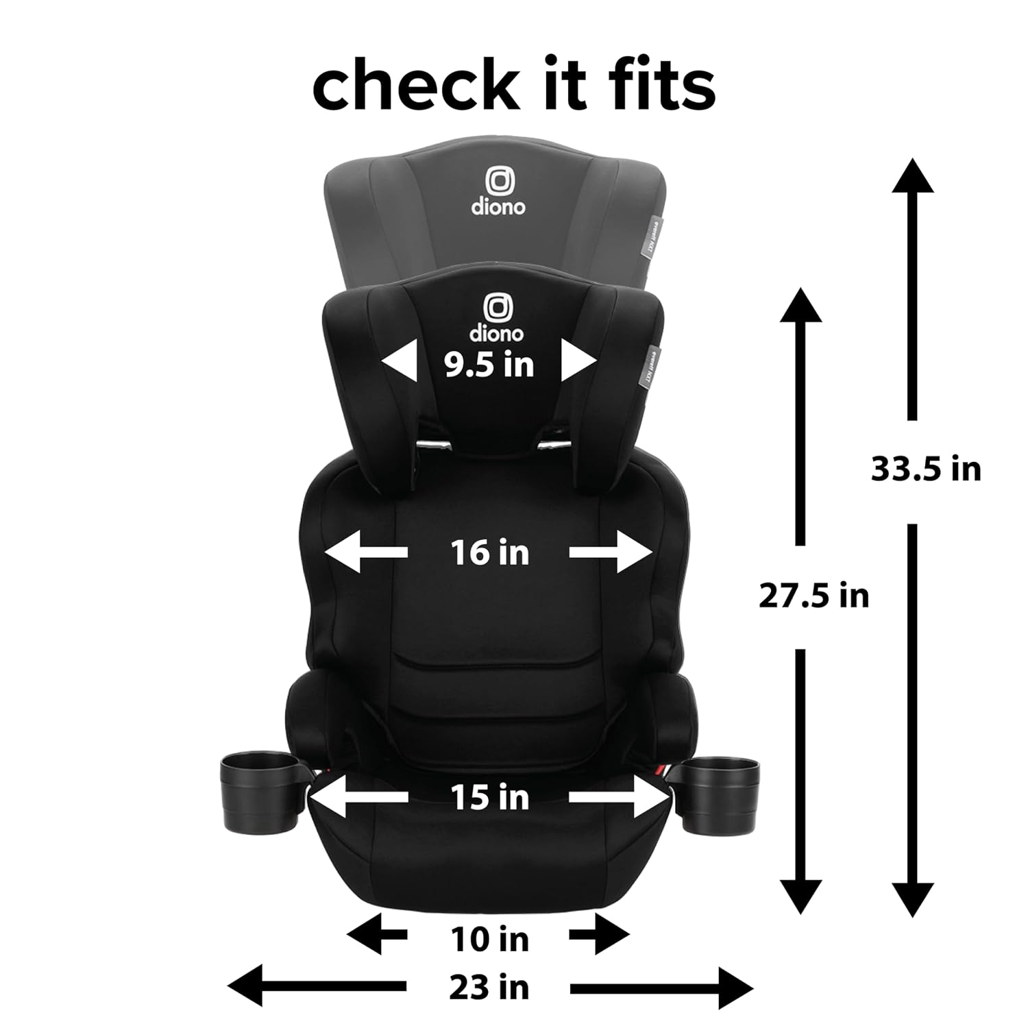 Diono Everett NXT High Back Booster Car Seat with Rigid Latch, Lightweight Slim Fit Design, 8 Years 1 Booster Seat, Black