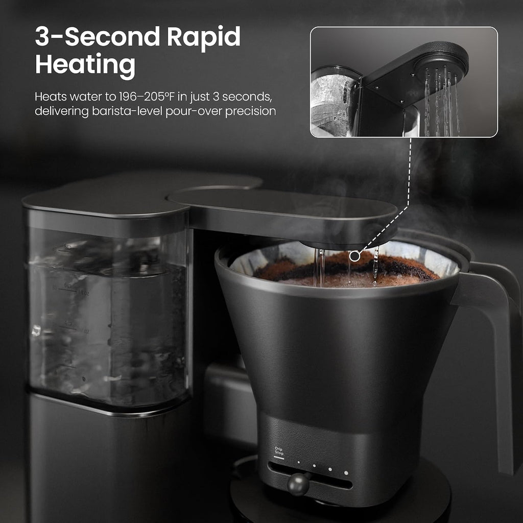 Kismile 8 Cup Drip Coffee Maker Machine, 3s Instant Heat 197-205℉, Removable Water Tank, Adjustable Flow Control, Pour Over Coffee Brew with Deep Cold Brew & Keep Warm 40 Min, Easy to Clean(Black)