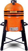 London Sunshine Ceramic Kamado Charcoal BBQ Grill and Smoker, Stainless Steel Grates -15' Ceramic with Tall Stand (ORANGE)
