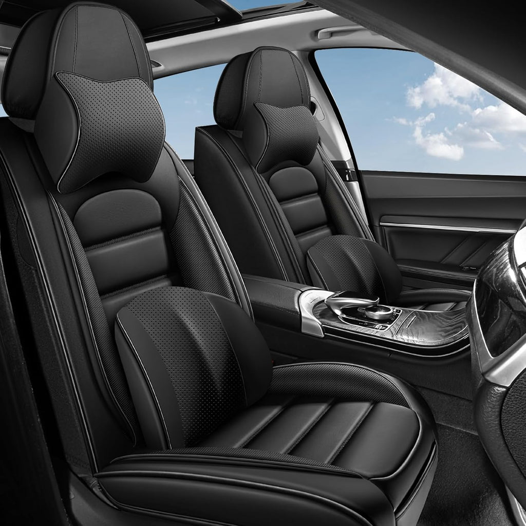 Car Seat Covers for Chevrolet Chevy Avalanche 2007-2013, Leather Auto Seat Cover Luxury Cushions Waterproof Seat Protectors (Black,Front Set with Pillow)