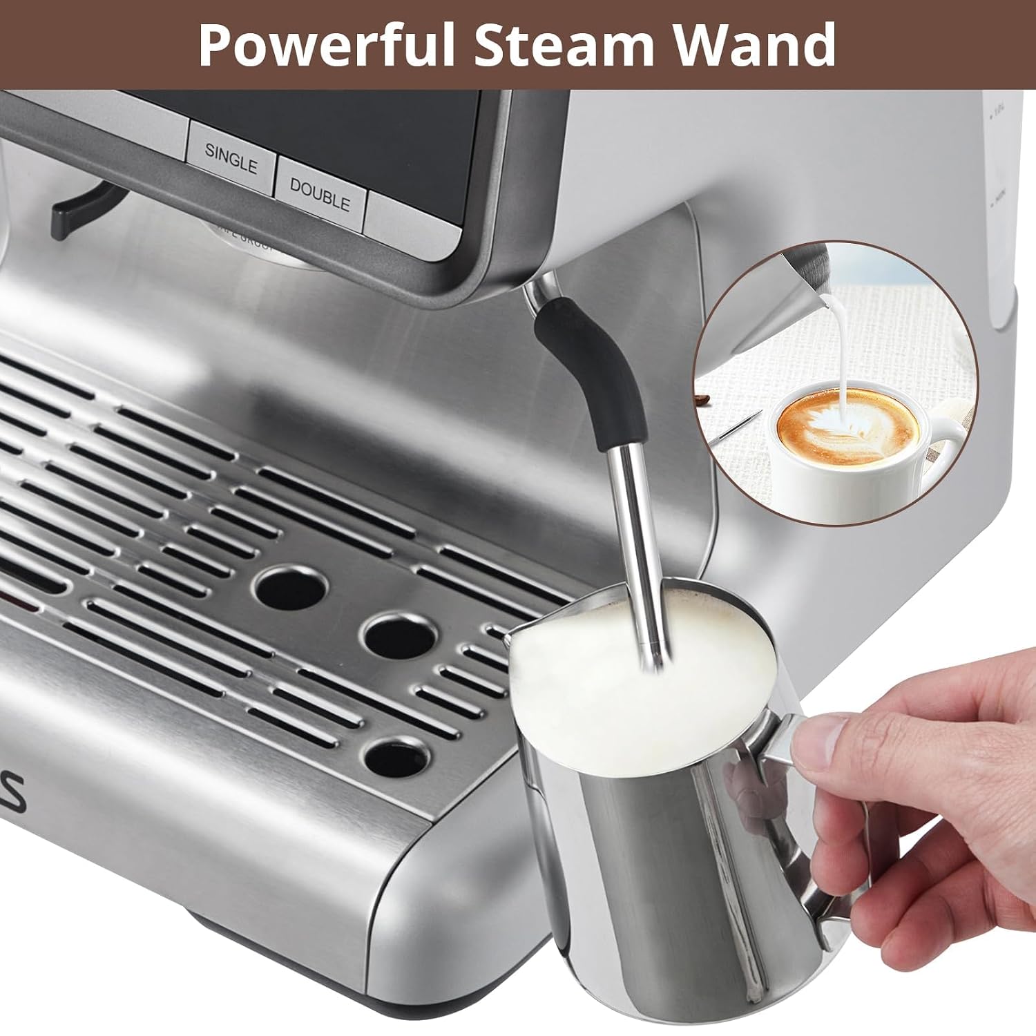 Garvee Espresso Machine With Grinder, Barista Express Espresso Machine, 20 Bar Expresso Coffee Machines with Milk Frother Steam Wand, Cappuccino & Latte Machine for Home, Silver