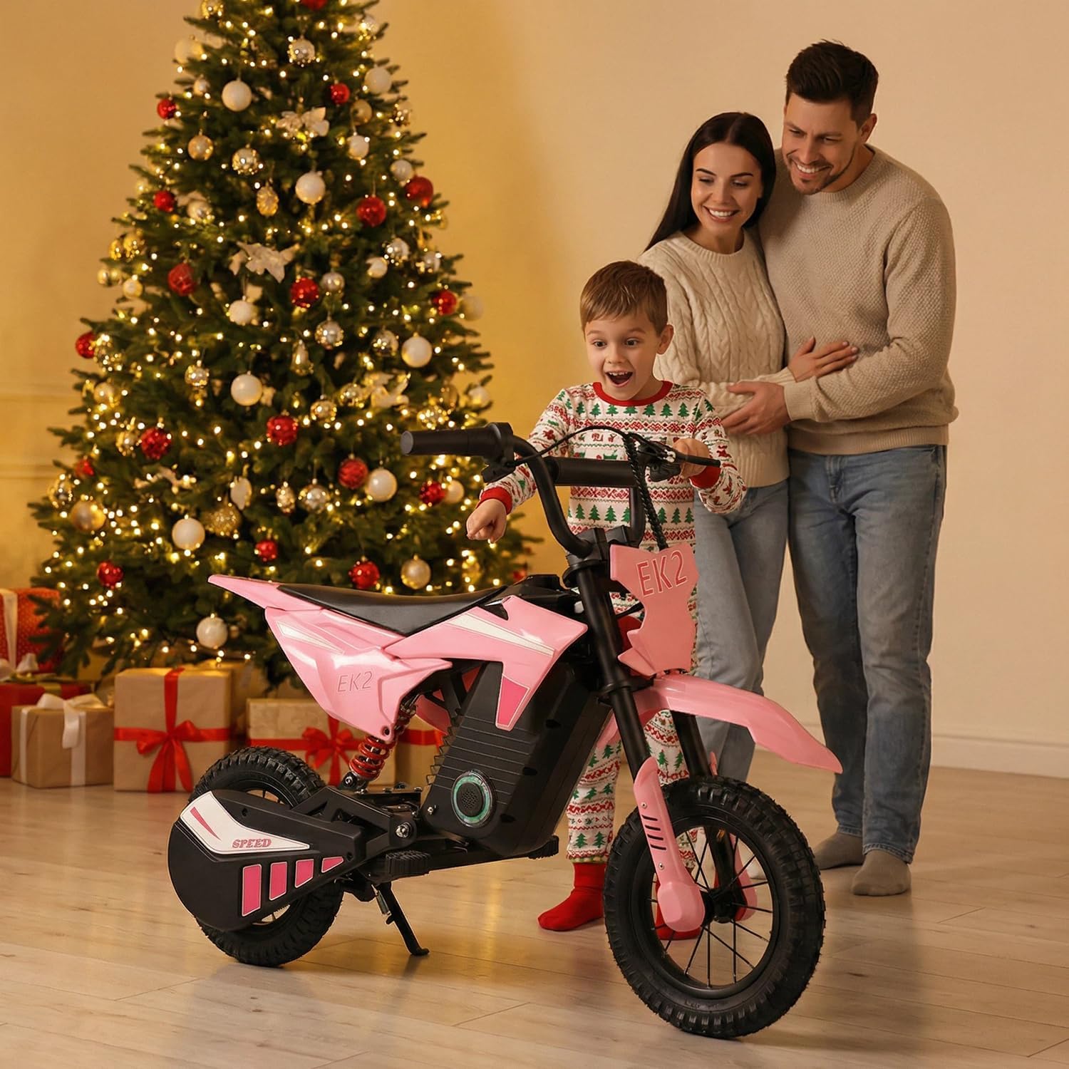 EK2 Kids Electric Dirt Bike, 350W Motor, 15 MPH Max Speed, 36V 5.2Ah Lithium Battery 12 Miles Max Range, Electric Motorcycle for Kids Aged 5-10, Pink