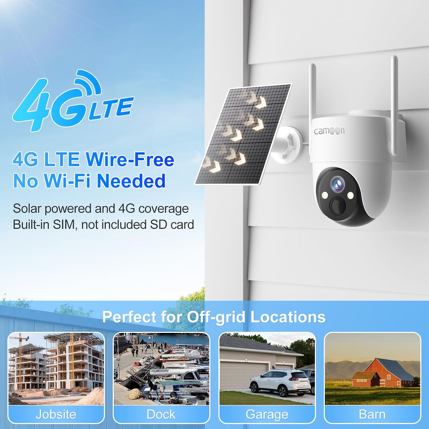 4G LTE Cellular Solar Security Camera, No WiFi Security Camera, 360° View, 2K Night Vision, PIR Detection, 2 Way Audio, Motion Alerts, Built in SIM Card, Support Verizon/AT&T/T-Mobile (4-Cam Pack)