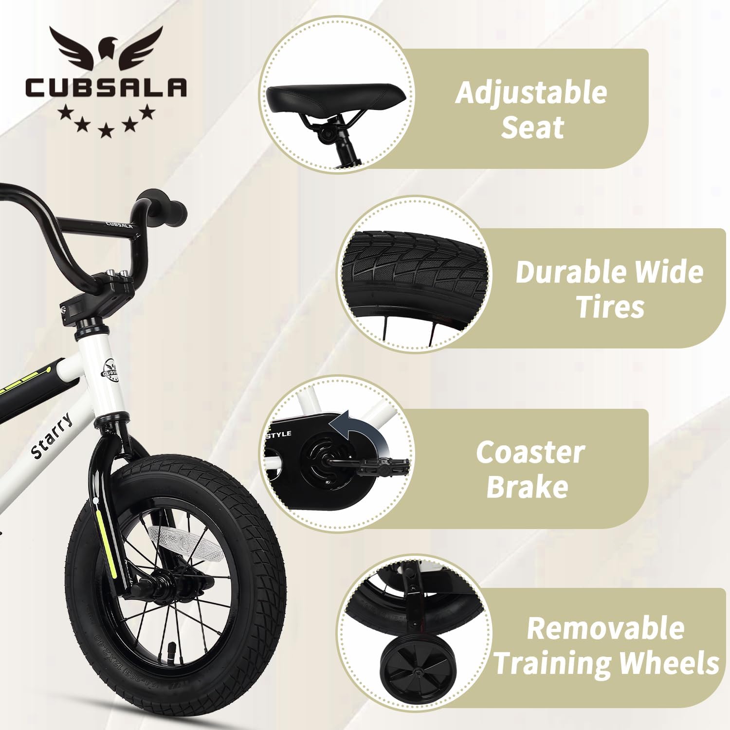 cubsala 12 14 16 18 Inch Kids Bike BMX Style Bicycle with Training Wheels Coaster Brake for 2-10 Years Old Toddlers Boys Girls Multiple Colors