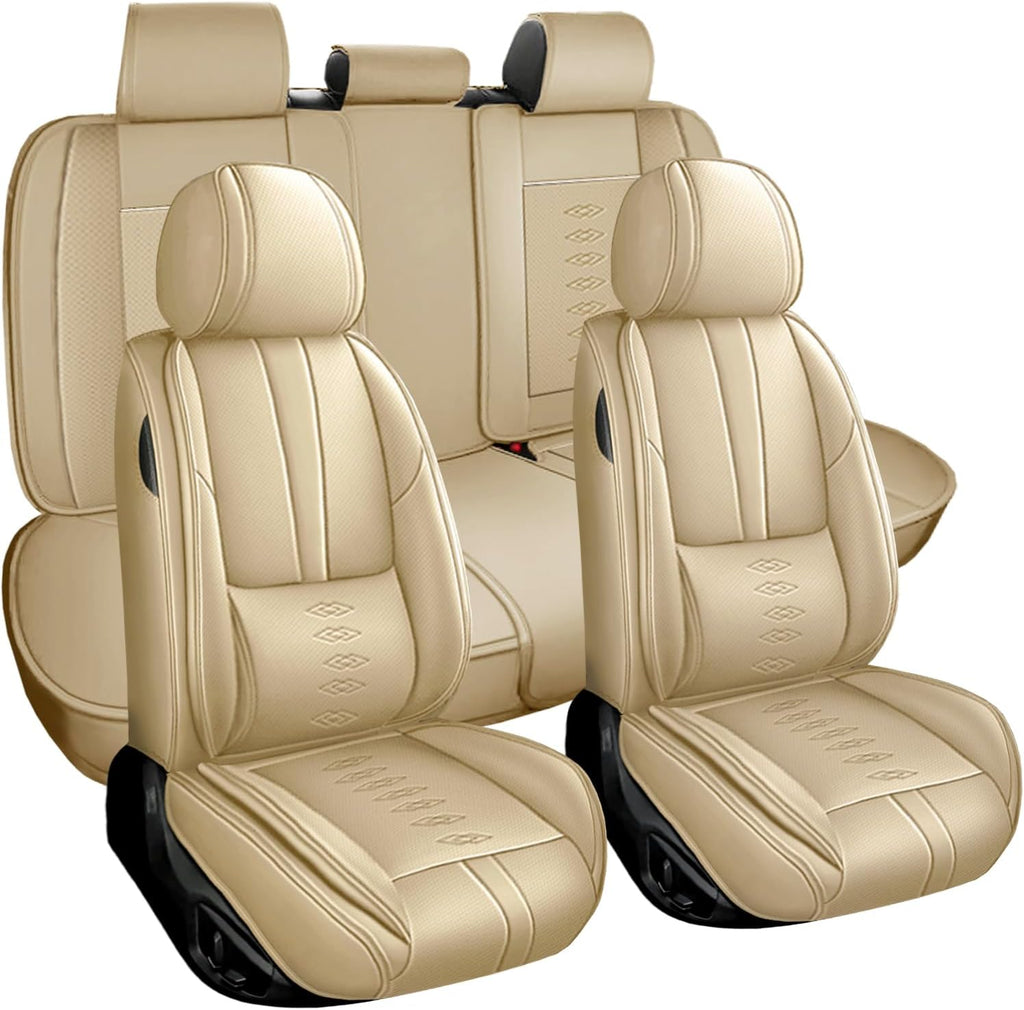 for Land Rover Discovery 1999-2024 2025 Leather Seat Covers,Waterproof Anti-Slip Car Seat Protectors,Soft Front&Rear Car Seat Cushions,Easy to Install Car Seat Covers(Beige,5 Seats)