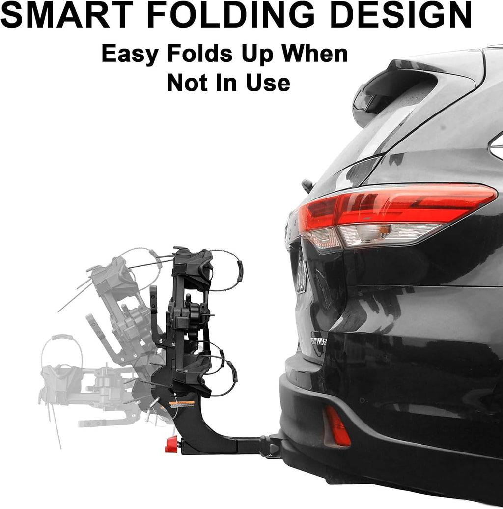 WEIZE 2 E Bike Rack Hitch Mounted, Wobble Free Smart Tilting Folding 2 Bicycle Electric Bike Racks with Lock, 2' Hitch Fits Up to 160 lbs Capacity with Up to 5.5' Fat Tires for Car, SUV, Trucks