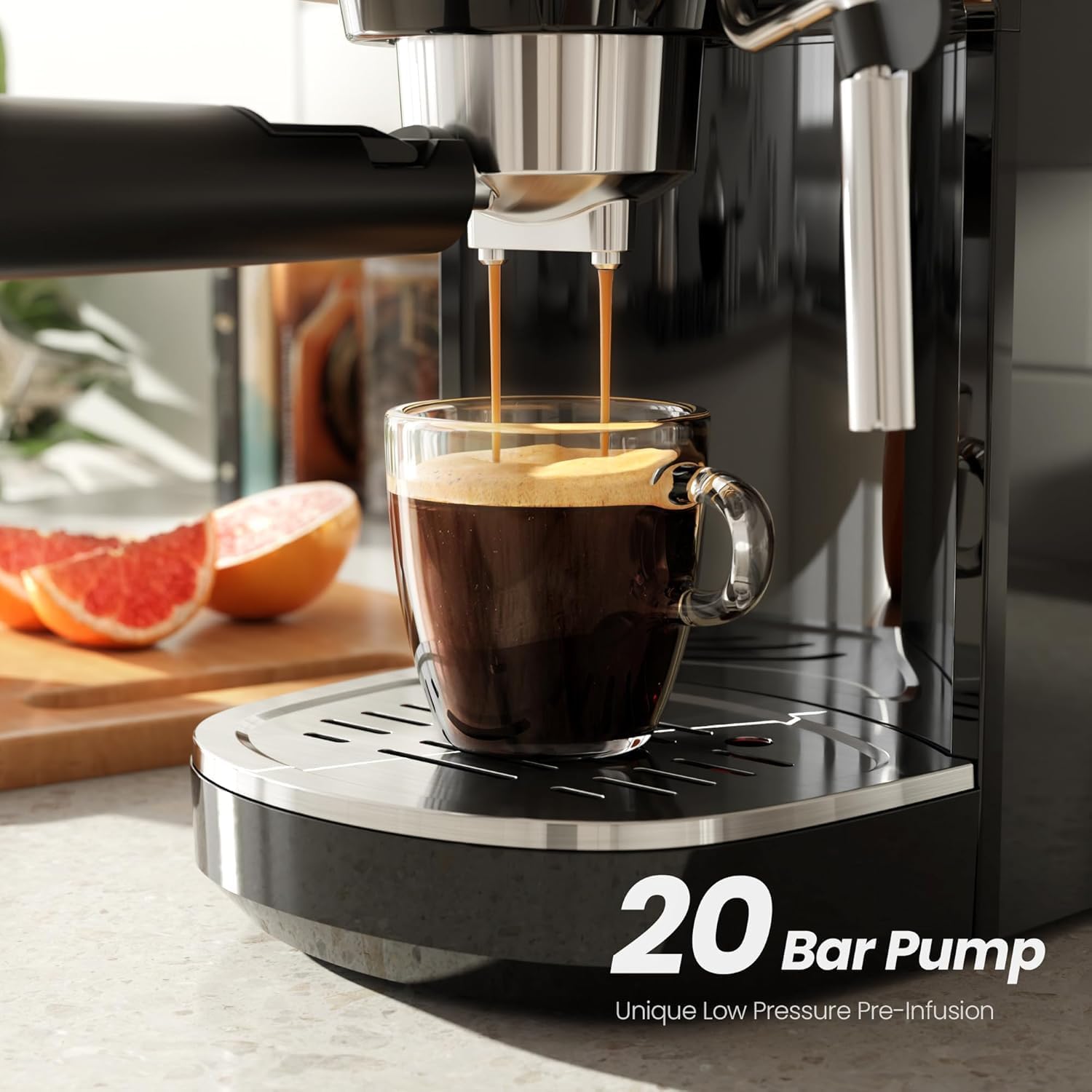 Kismile 20-Bar Espresso Machines,Semi-Automatic Espresso Machines with Milk Frother Steam Wand and Capsule Compatible,Professional Makers with Removable Water Tank for Latte &Cappuccino(BLACK)