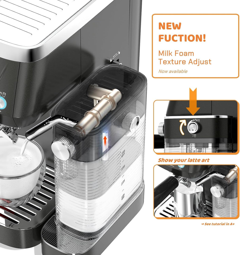 MAttinata Cappuccino Machine 20 Bar, Professional Espresso Machines for Home and Office with Automatic Milk Frothering System, Barista Compact Latte Maker for Coffee Lovers, Stainless Steel-Black