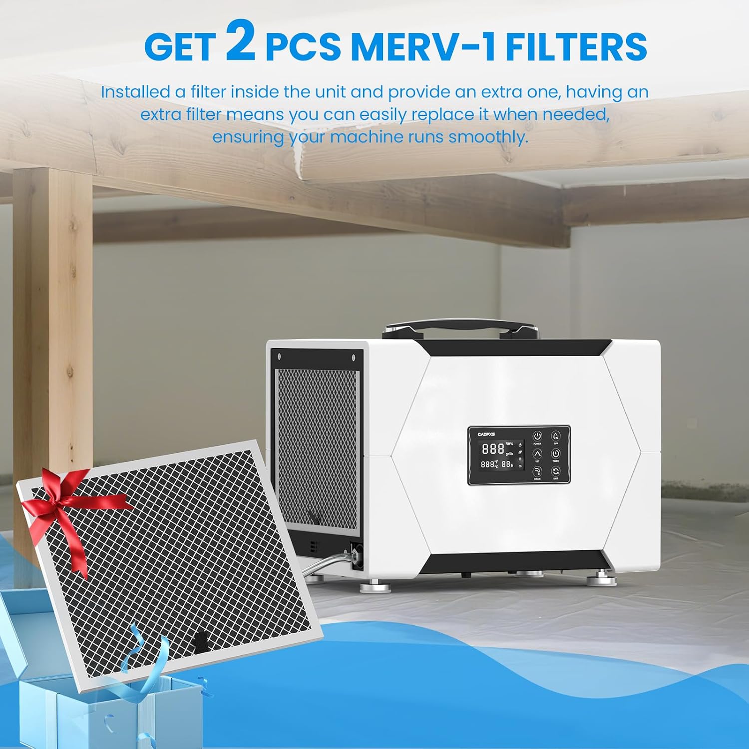 CADPXS Crawl Space Dehumidifier with Pump and Drain Hose, 80 Pint Crawlspace Dehumidifier for Commercial, Basement, Water Damage Use, Memory Start, cETL, Up to 1000 Sq Ft, 5 Years Limited Warranty