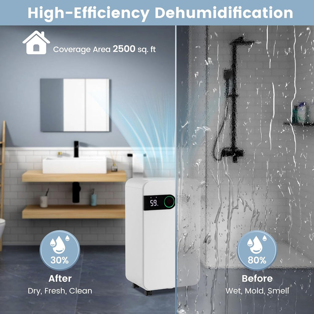 ARLIME 2500 Sq. Ft Dehumidifiers for Home, 32 Pints Smart Dehumidifier with Drain Hose, 3-Color Indicator Light with Auto Defrost & Child Lock, Dehumidifier for Bedroom, Basement, Garage, Bathroom