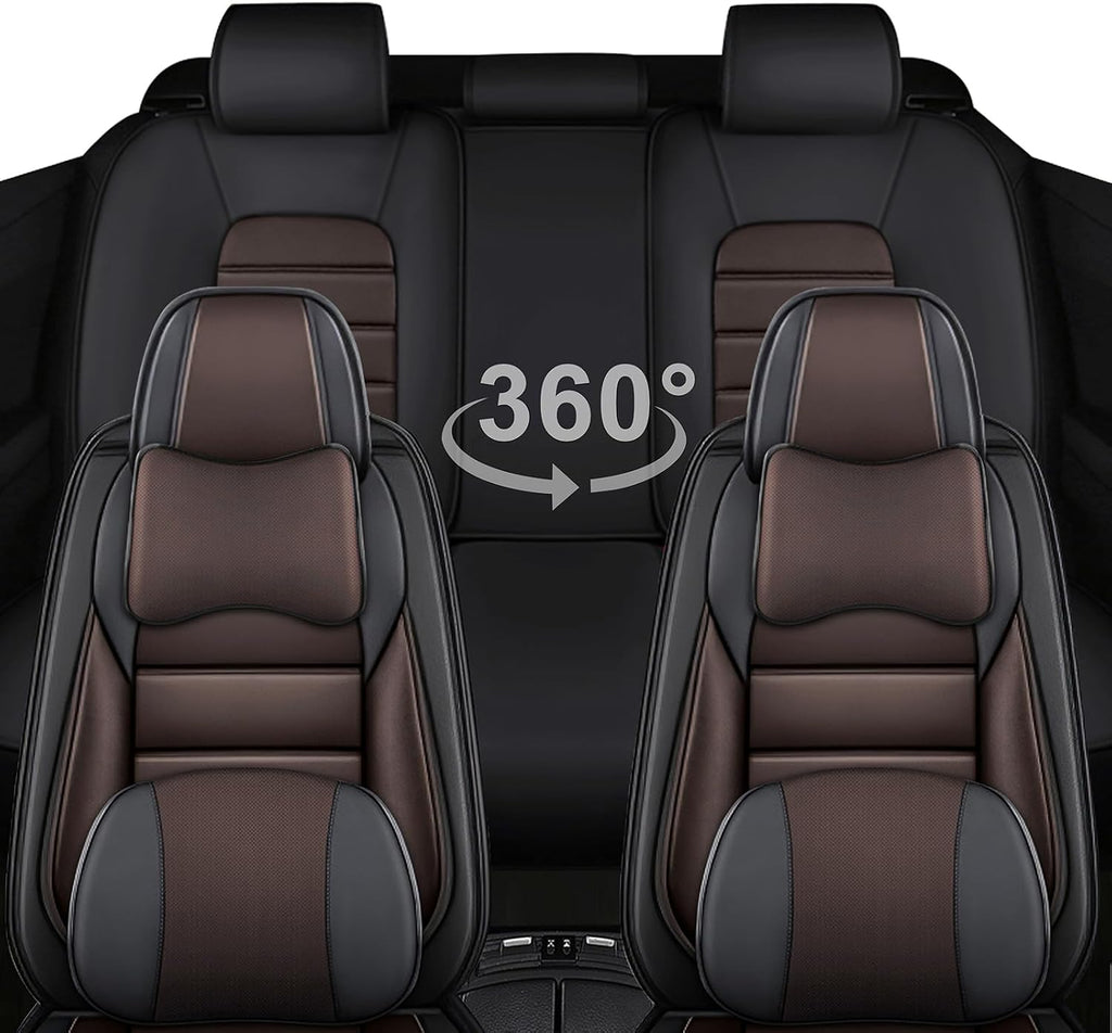5 Car Seat Covers for Infiniti QX80 2000-2026 Breathable Leather,Waterproof Cars Seat Protectors with Comfort Headrest Pillows,Automotive Vehicle Cushion with Storage Pockets (Luxury,Brown)