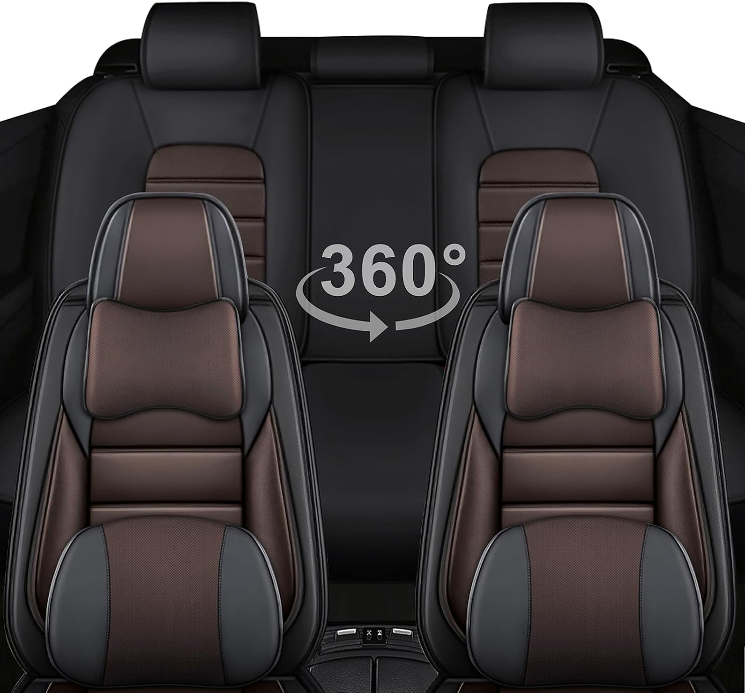 5 Car Seat Covers for Infiniti QX80 2000-2026 Breathable Leather,Waterproof Cars Seat Protectors with Comfort Headrest Pillows,Automotive Vehicle Cushion with Storage Pockets (Luxury,Brown)